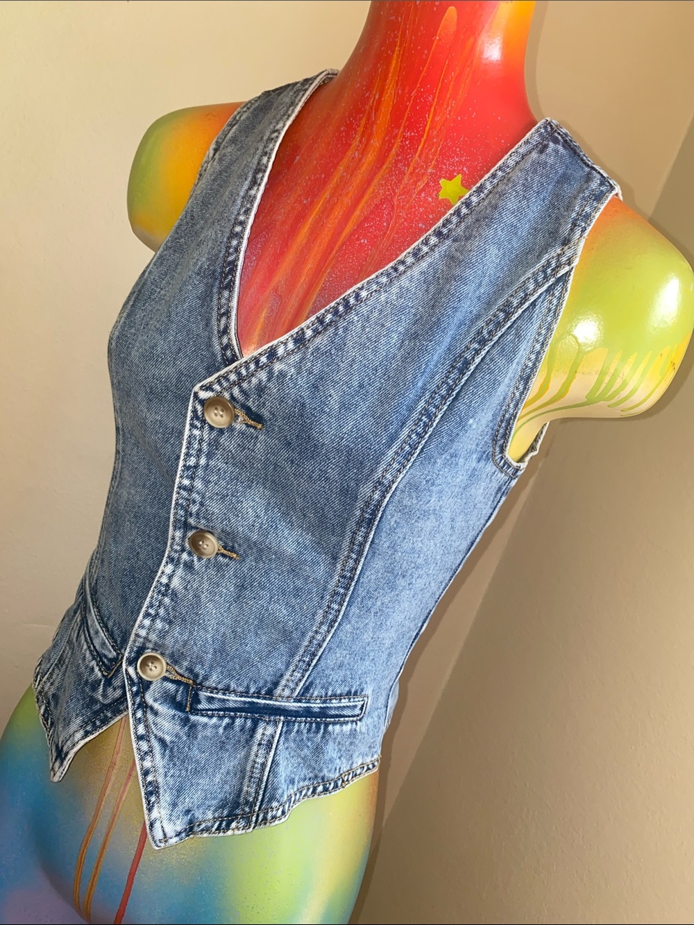 Vintage Blue Denim Vest | Free Spirit Hippie Boho  OutLaw Western Chic - Picture 3 of 9